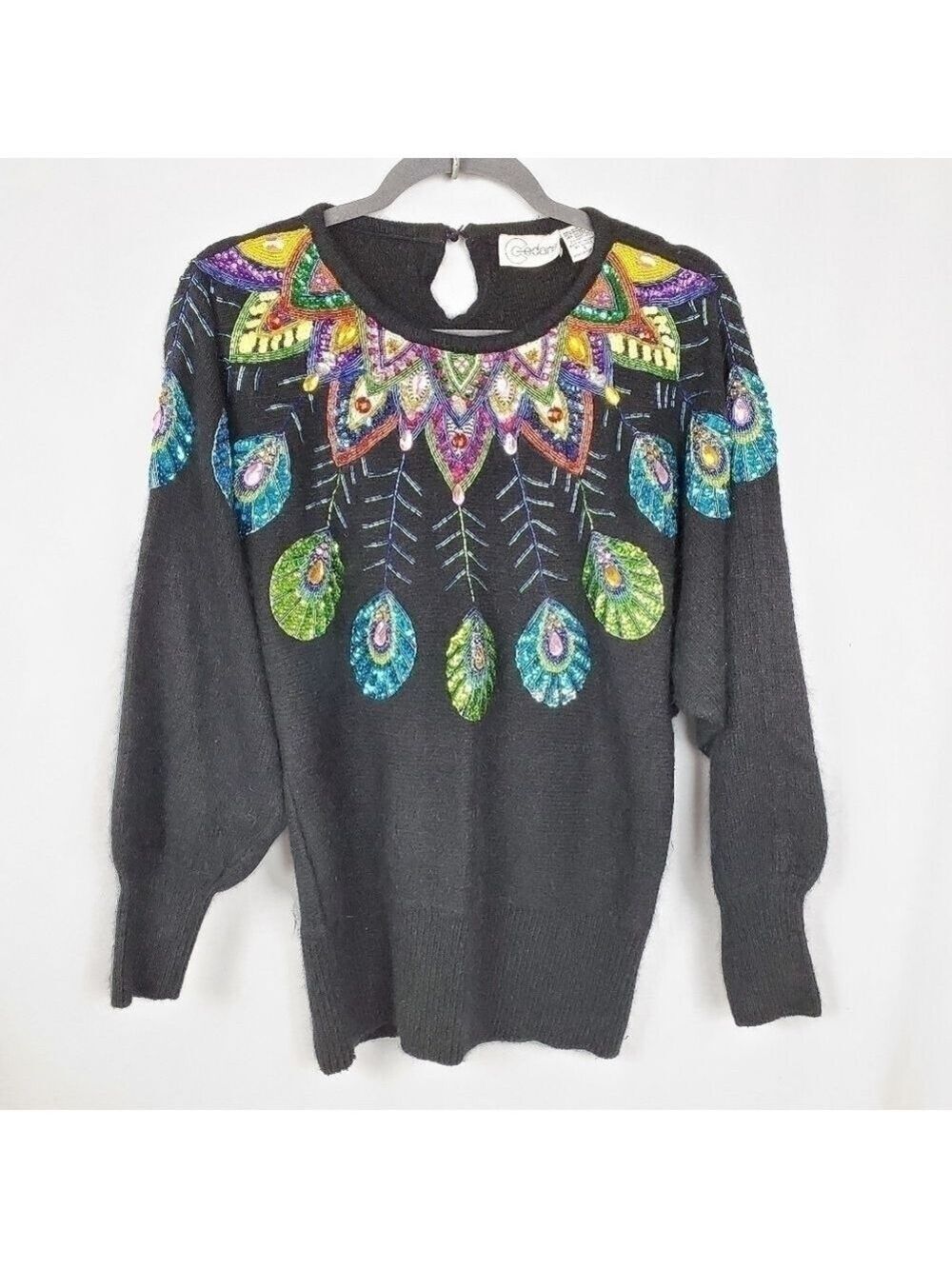 Vintage Cedars sz S silk & angora sequin sweater 80's embellished beaded
